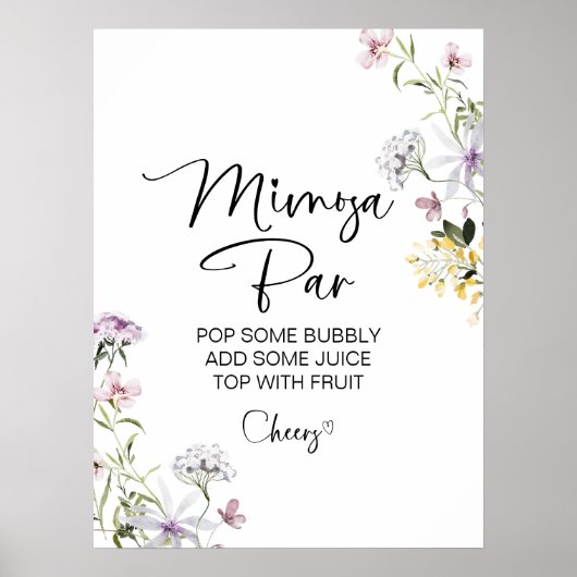 Wildblume Brautparty Mimosa Bar Sign Poster (Vorne)