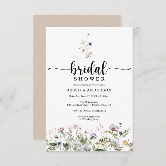 Wildblume Brautparty Minimale Einladungskarte Einladung (Vorne/Hinten)