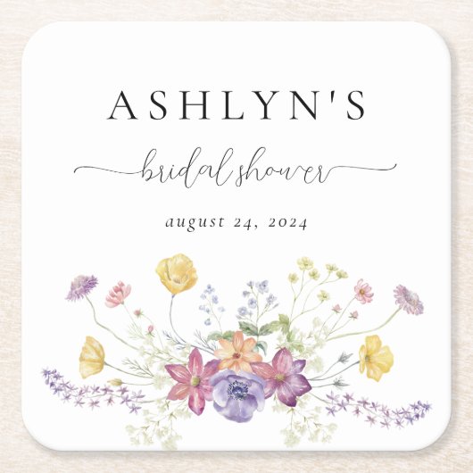 Wildblume Brautparty Papier Untersetzer (Vorderseite)