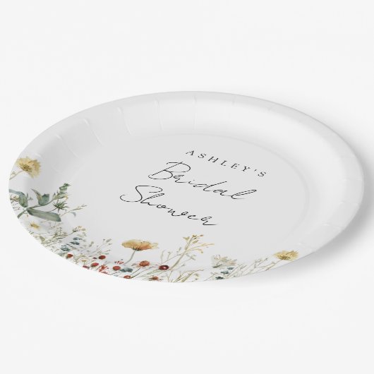 Wildblume Brautparty Pappteller (Schrägansicht)