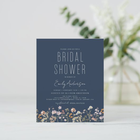 Wildblume Brautparty QR Code Foto Einladung (Stehend Vorderseite)