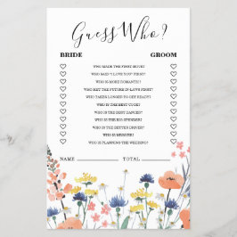 Wildblume Brautparty Raten Sie, wer spielt Flyer