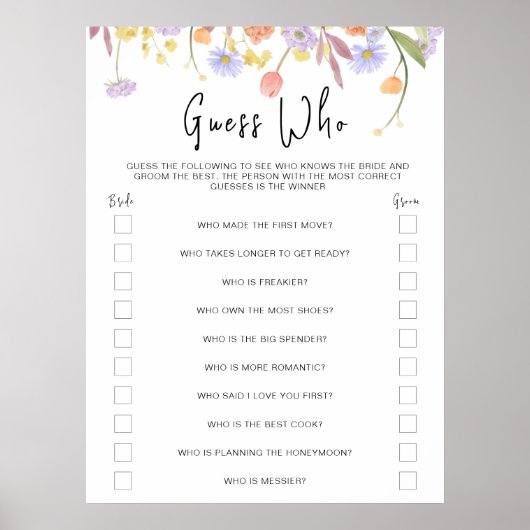 Wildblume Brautparty raten Wer Spiele Poster (Vorne)