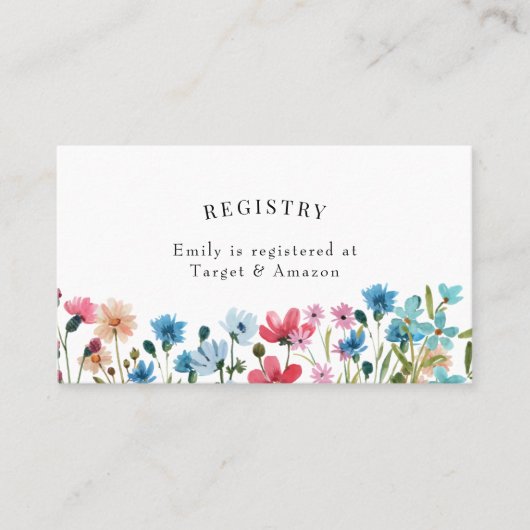 Wildblume Brautparty Registrierungseintragkarte Visitenkarte (Vorderseite)