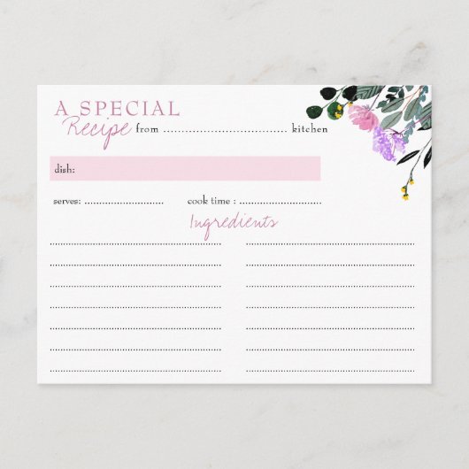 Wildblume Brautparty Rezept Karte (Vorderseite)