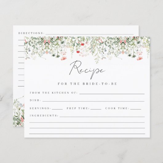 Wildblume-Brautparty-Rezept-Karte (Vorne/Hinten)