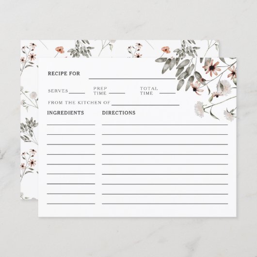 Wildblume Brautparty Rezept-Karte (Vorne/Hinten)
