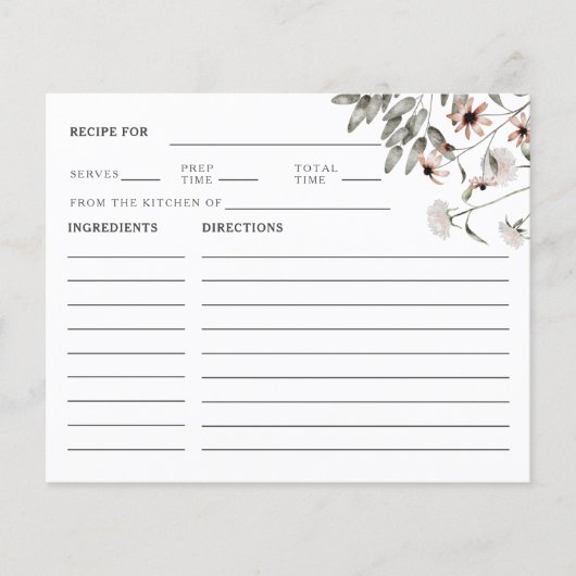 Wildblume Brautparty Rezept-Karte (Vorderseite)