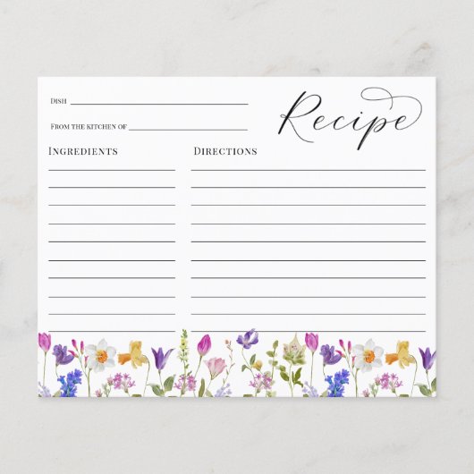 Wildblume Brautparty Rezept-Karte (Vorderseite)