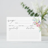 Wildblume Brautparty Rezept-Karte (Stehend Vorderseite)