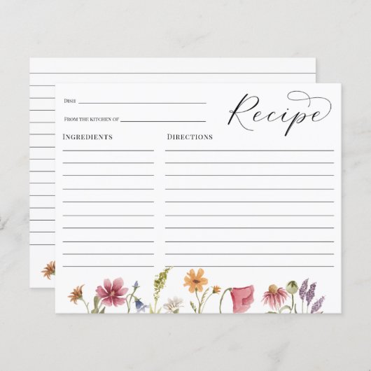 Wildblume Brautparty Rezept-Karte (Vorne/Hinten)