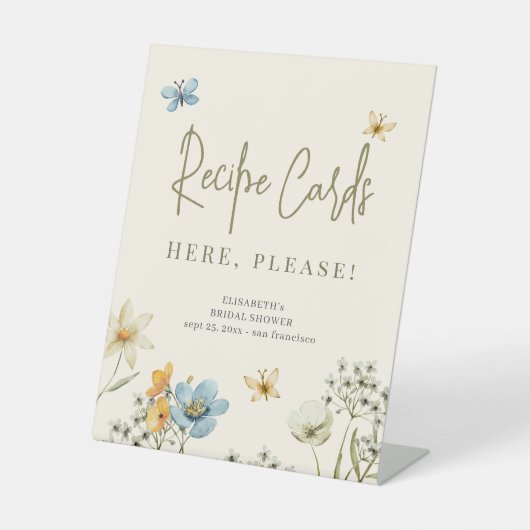 Wildblume Brautparty Rezept-Kartenzeichen Sockelschild (Vorderseite)