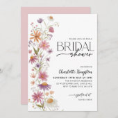 Wildblume Brautparty Rosa Blütenfarbe Einladung (Vorne/Hinten)