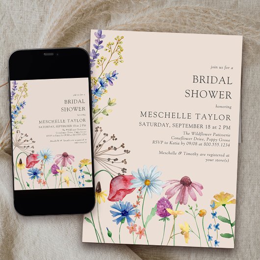 Wildblume Brautparty Rustikales Land Botanisch Einladung