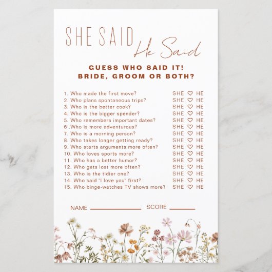 Wildblume Brautparty sagte er sagte, sie sagte Gam (Vorderseite)