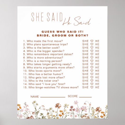 Wildblume Brautparty sagte er sagte, sie sagte Gam Poster (Vorne)