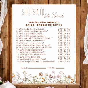 Wildblume Brautparty sagte er sagte, sie sagte Gam Poster