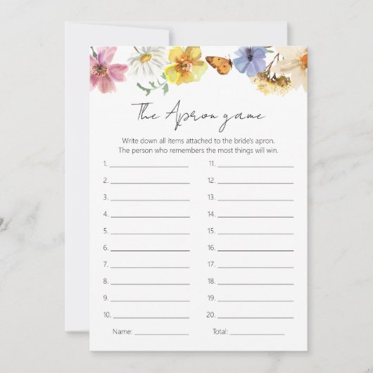 Wildblume Brautparty Schürze Memory Game Card Einladung (Vorderseite)