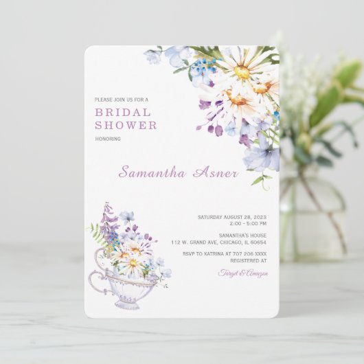 Wildblume Brautparty Tee Party Einladung (Stehend Vorderseite)