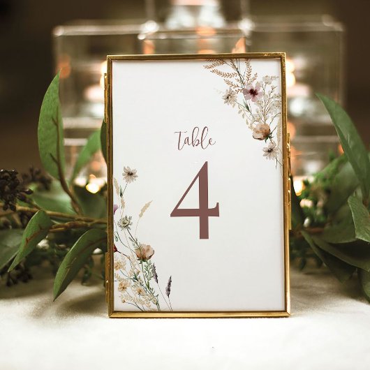 Wildblume Brautparty Tischnummer