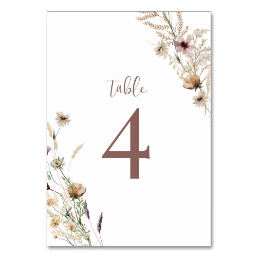 Wildblume Brautparty Tischnummer (Vorderseite)