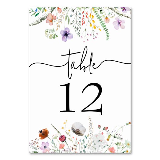 Wildblume Brautparty Tischnummer (Vorderseite)