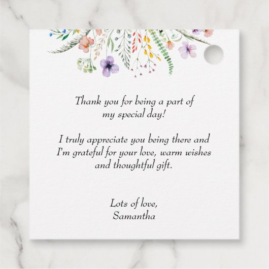 Wildblume Brautparty Vielen Dank Geschenkanhänger (Rückseite)