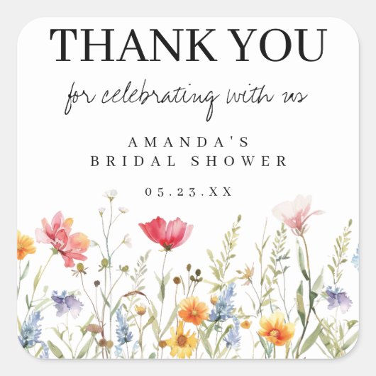Wildblume Brautparty Vielen Dank Quadratischer Aufkleber (Vorderseite)