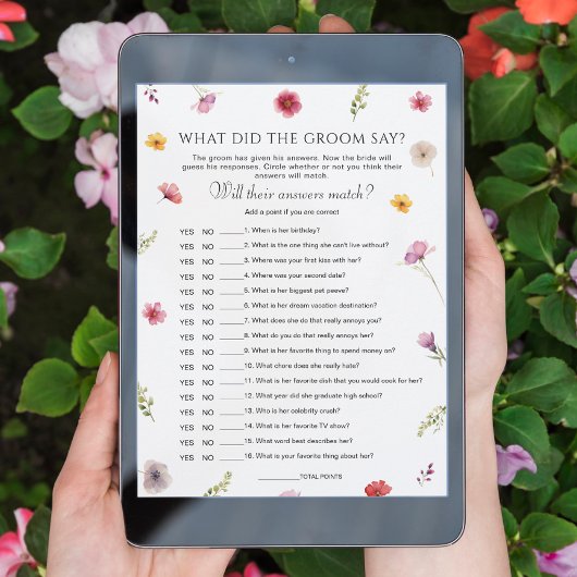 Wildblume Brautparty Was hat er gesagt Spielkarte Einladung