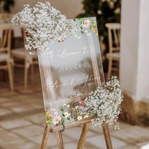 Wildblume Brautparty weiß Empfang Acrylschild