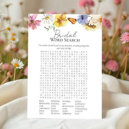 Wildblume Brautparty Word Search Game Card Einladung
