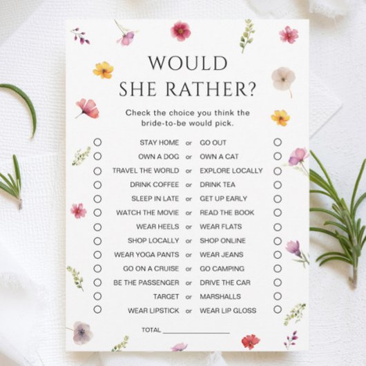 Wildblume Brautparty würde eher Karte