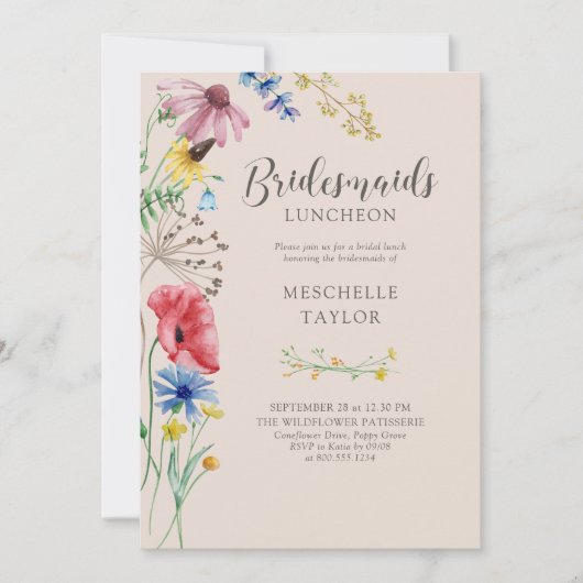 Wildblume Bridesmaids Luncheon Country Floral Einladung (Vorderseite)