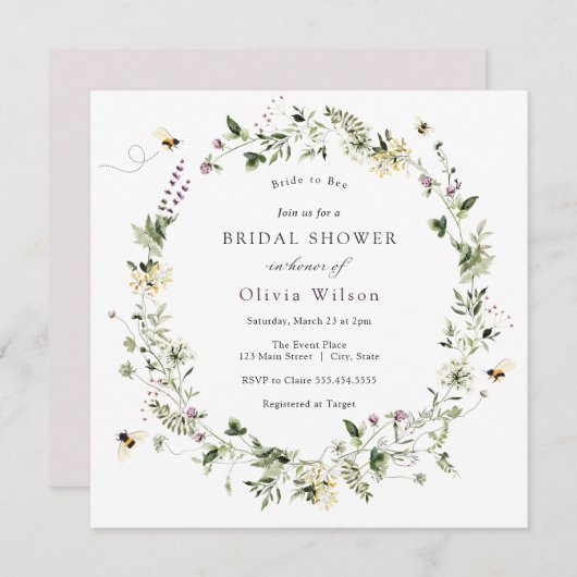 Wildblume Brie to Bee Lavender Brautparty Einladung (Vorne/Hinten)