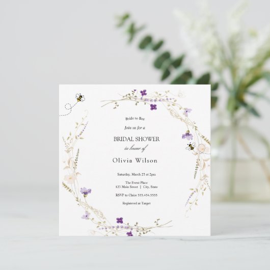 Wildblume Brie to Bee Lavender Brautparty Einladung (Stehend Vorderseite)