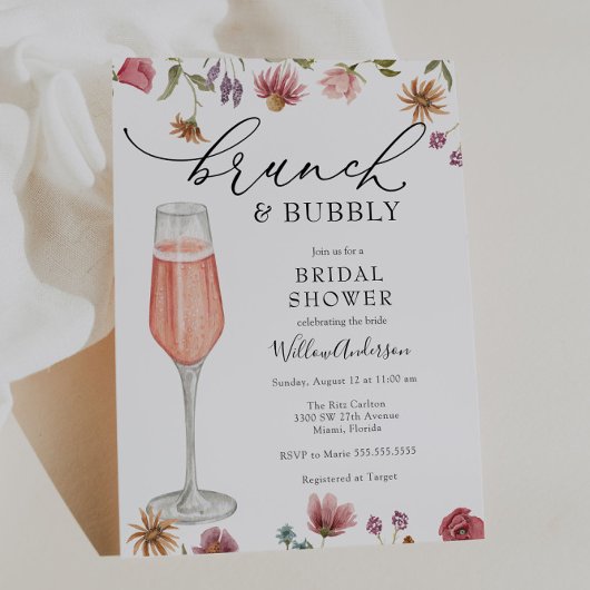 Wildblume Brunch und Bubbly Brautparty Einladung