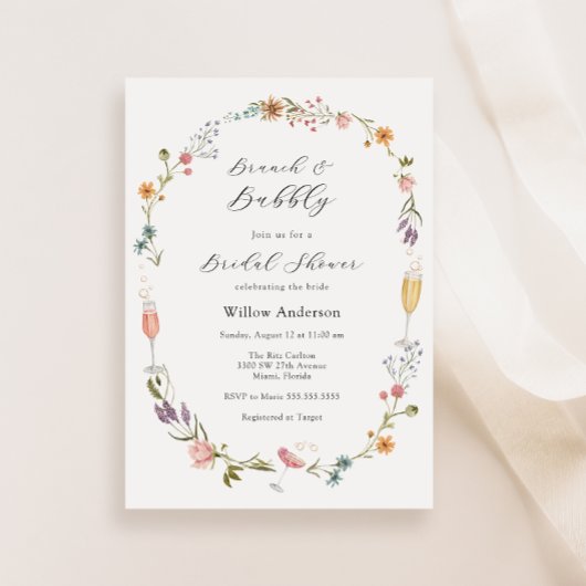 Wildblume Brunch und Bubbly Brautparty Invita Einladung