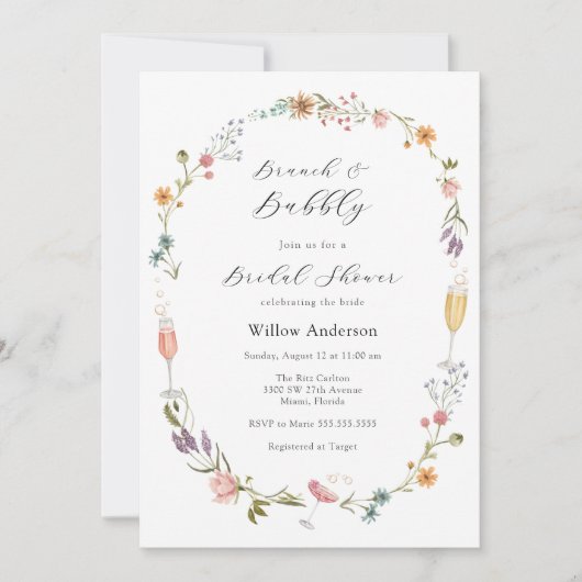 Wildblume Brunch und Bubbly Brautparty Invita Einladung (Vorderseite)
