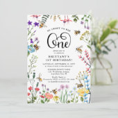 Wildblume & BumbleBee 1. Geburtstag Einladung (Stehend Vorderseite)