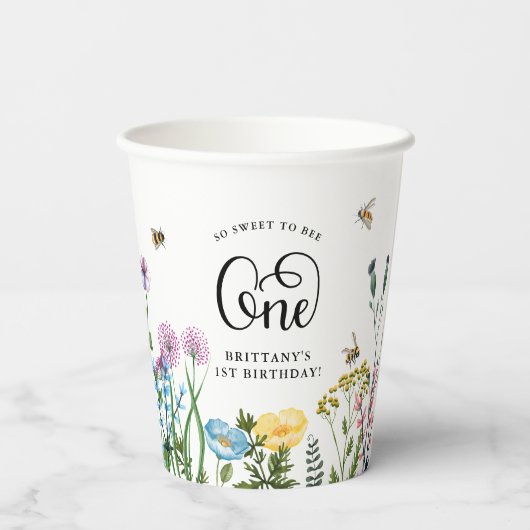 Wildblume & BumbleBee 1. Geburtstag Pappbecher (Rückseite)