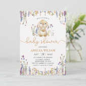Wildblume Bunny Girl Baby Dusche Einladung (Stehend Vorderseite)