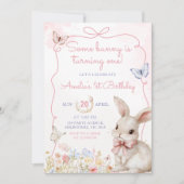 Wildblume Bunny Pink Girl Geburtstag Einladung (Vorderseite)