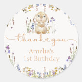 Wildblume Bunny Rabbit Geburtstagsticker Runder Aufkleber (Vorderseite)