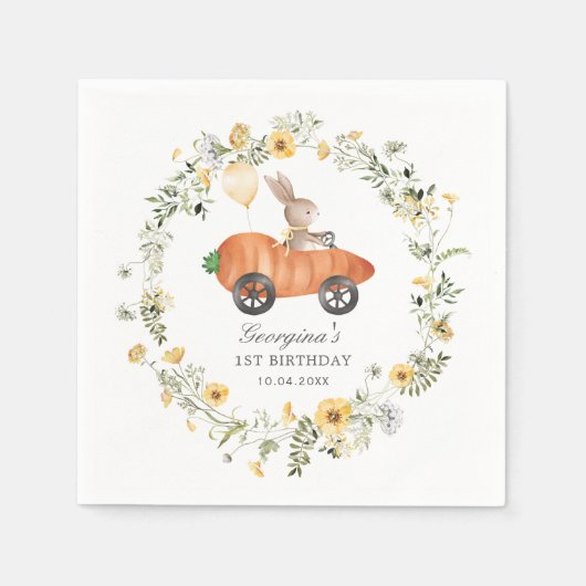 Wildblume Bunny Rabbit Riding Carrot Auto Party Serviette (Vorderseite)