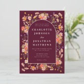 Wildblume Burgundy Burnt Orange Hochzeit im Herbst Einladung (Stehend Vorderseite)