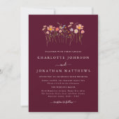 Wildblume Burgundy & Terracotta QR-Code Hochzeit Einladung (Vorderseite)