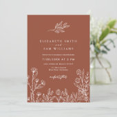 Wildblume Burnt Orange Boho Terracotta Wedding Einladung (Stehend Vorderseite)