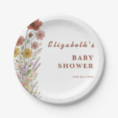 Wildblume Burnt Orange Floral Boho Babydusche Pappteller (Vorderseite)