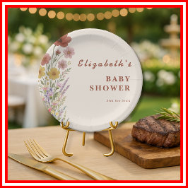 Wildblume Burnt Orange Floral Boho Babydusche Pappteller