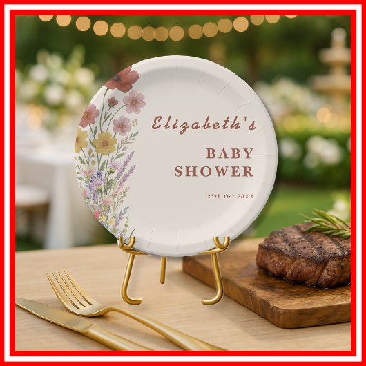 Wildblume Burnt Orange Floral Boho Babydusche Pappteller